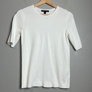 Banana Republic Shirt Womens Small White Ribbed Knit 3/4 Sleeve Top Basic Layer